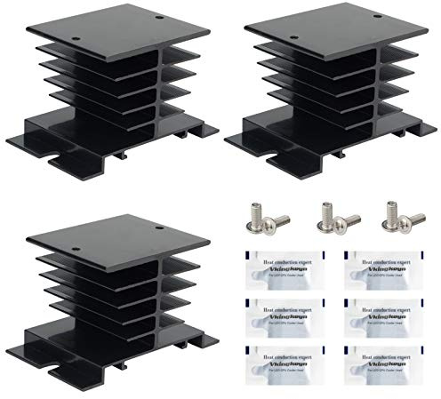 CGELE 3PCS Aluminum Heat Sink SSR Dissipation for Single Phase Solid State Relay 10A,25A,40A Black Radiator…