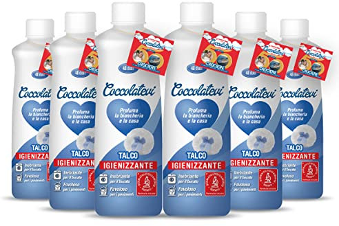 COCCOLATEVI Parfum de Linge Talc, 6 paquets de 300 ml, essence lessive pour machine à laver et sèche-linge, parfum maison ou nettoyant sol