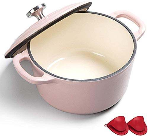MXXHFC Casserole Enamel Coated Cast Iron Cookware Pot, Nonstick Enamel Cookware Crock Pot, Oven for Baking, Braising, Roasting Cast Iron Casserole (Color : Red) (Pink)