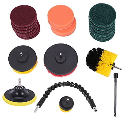 21 Stück Aufsätze Set Scheuerpads Schwamm Schrubber Bürste mit Drehen Verlängerung Lange Befestigung All Clean für Fugenfliesen Waschbecken Badezimmer