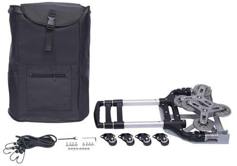 Klappbar Treppenkarre 6 Räd Treppensteiger Aluminium Stapelkarre Wagen Elastisches Seil und 10 RädernTreppensteiger-Sackkarre klappbar - Ladefläche mit Anti-Rutsch-Pads Schwarz