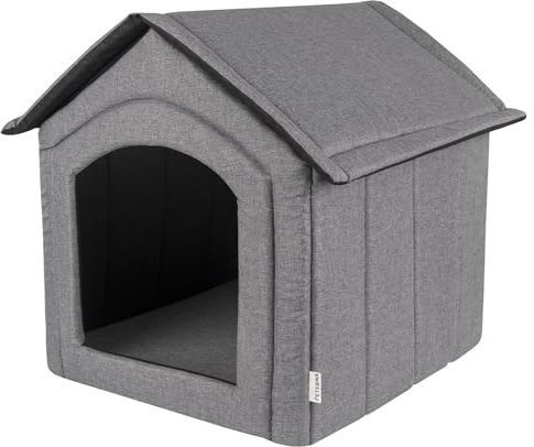 Petsona Hundehöhle Hundehütte Faltbare Mit Herausnehmbarem Dach Hundehaus Hundebett Katzenbett Haustierbett Schlafplatz Größe XXL, Grau