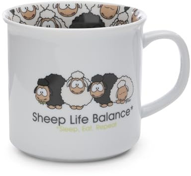 NICI Tasse Wool*y Gang 400ml Porzellan 9,5x9cm schwarz - Teetasse Kaffee-Tasse Porzellantasse Henkeltasse Tasse Mug mit Henkel für Kalt- und Heißgetränke, Kaffee, Tee, Milch, Kakao