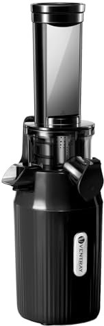 Ventray Ginnie Entsafter | Slow Juicer mit 60 U/min | 45mm Öffnung | Rückwärts Funktion und Zwei Filtergrößen | BPA Freie | 100 Watt | Leicht zu Reinigen & Leiser | Schlankes Design | 400ml | Schwarz