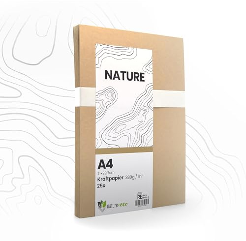 nature-eco Lot de 25 feuilles de carton kraft marron épais format A4 extra épais 380 g/m² comme carton de bricolage ou carton créatif ou carton solide pour le bricolage