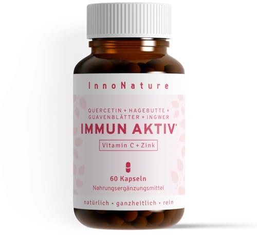 InnoNature Immun Aktiv Kapseln | aus Quercetin, Hagebutte, Guavenblätter und Ingwer | 60 Kapseln, 500 mg Quercetin + 160 mg Vitamin C + 10 mg Zink pro 2 Kapseln | glutenfrei, vegan, pflanzlich