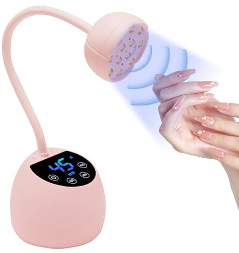 CGBE Mini UV Lampe für Nägel mit Smart Auto-Sensor und LCD Display, 12 LED-Perlen Mini-Nagellampe für Gelnägel mit 4 Modi, 36W Tragbare Kleiner Nageltrockner Geeignet für Salon und Hause, Rosa