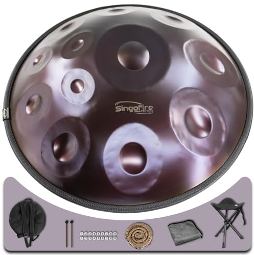 SINGOFIRE 12-Notes Handpan Drum, Handpan Drums for Adults, 22-Inch 440Hz D Minor Kurd, HandPan Instrument with Soft Handpan Bag, 2 Mallets, Handpan Stand and Dust-Free Cloth(Purple)