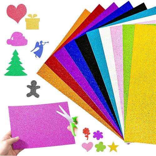 20 Blatt Bunt Glitzerpapier 10 Farben Glitzerpapier zum Basteln A4 Funkelnd Kartonpapier 250g/m² Glitterkarton für DIY, Greeting Cards, Birthday Parties, Scrapbooking, Gestalten