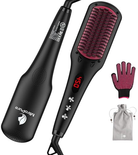 Hair Straightener Brush by MiroPure, 2-in-1 Ionic Straightening Brush with Anti-Scald Feature, Auto Temperature Lock & Auto-Off Function