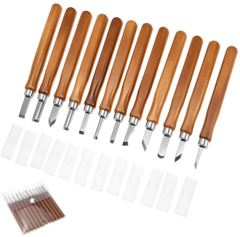 QWORK® 12 pezzi set di strumenti per intaglio del legno, inclusa borsa per il trasporto e fodero per coltello, per intaglio del legno, sculture in argilla