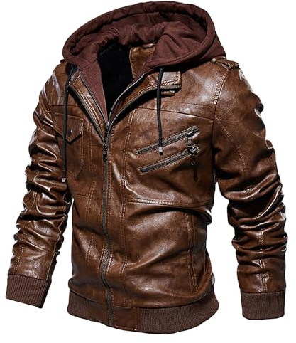 Modeewel Manteau en cuir pour homme - Veste surdimensionnée en cuir avec capuche doublée - Veste d'hiver - Veste de motard - Veste demi-saison - Punk Streetwear - Veste de moto - Style punk - Blouson