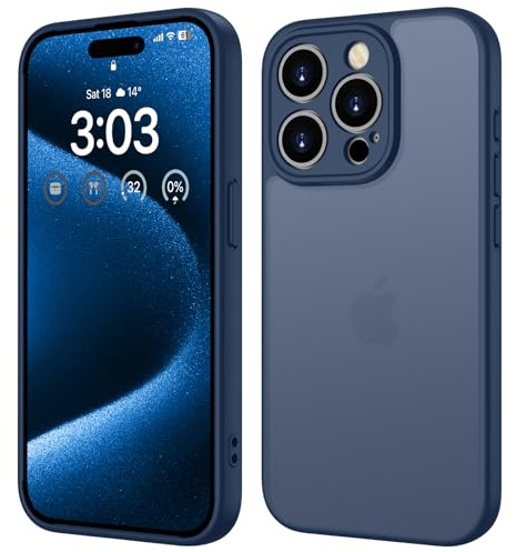 ORDA für iPhone 15 Pro Hülle 6,1 Zoll, Vollständiger Kameraschutz Stoßfest Kratzfest Transluzente Rückseite Schutzhülle, Anti-Fingerabdruck Matt Handyhülle für iPhone 15 Pro (Dunkel Blau)