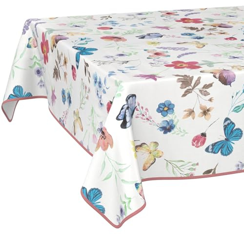 Vaxduk bordsduk tvättbar lättvårdad vattenavvisande lotuseffekt trädgårdsbordsduk fjärilar 160 x 100 cm med fåll (kantad