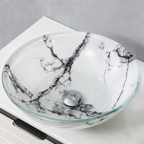 ZYCDP Lavabo Vidrio Lavamanos Baño de Redondo 420 X 420 X 145mm Sin Agujero Para Grifo Blanco