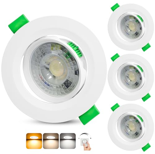 Aulaiyi Spot LED Encastrable Dimmable 230V, 5W 500LM Spots de Plafond Orientable Blanc Chaud Blanc Neutre Blanc Froid Réglable, Extra Plat IP44 Spot Salle de Bain, Trou Ø68-80mm, Blanc Lot de 3