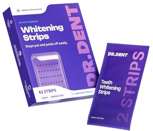 DRDENT Strisce sbiancanti dei denti viola - 21 applicazioni - Delicato per lo smalto dei denti - Sbiancamento dei denti senza sensibilità - Sbiancamento senza dolore - Confezione da 42 strisce + apri
