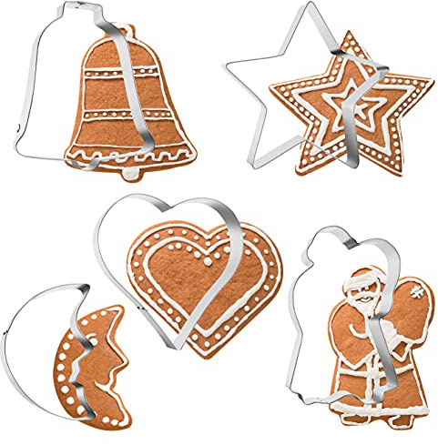 Moldes de Galletas de Repostería Creativa de Navidad - Cortapastas Grandes de Hojalata para Niños - Set de Cortadores de Galletas Navideños – Juego de 5 Unidades