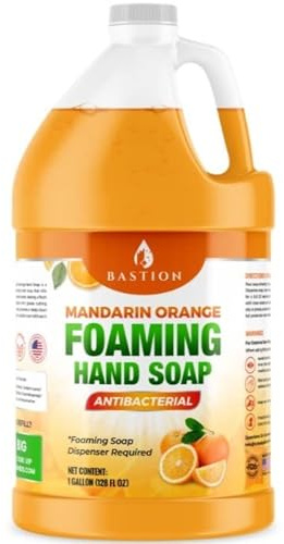 Bastion Foaming Antibacterial Hand Soap: Mandarin Orange Scented Instant Foam Hand Wash Refill 1 Gallon (128 oz) Bulk Jug. Made In The USA
