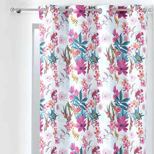 Douceur d'Intérieur, Rideau à Oeillets (140 x 260 cm) Exotic Paradise Blanc, Polyester Imprimé