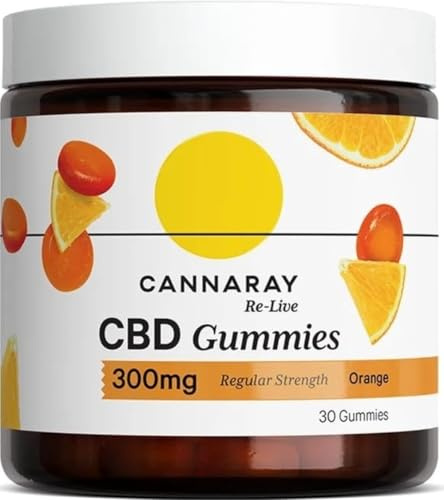 Cannaray Gummies, 300mg | Regular Strength | Delicious Natural Orange Flavour (30 Gummies)