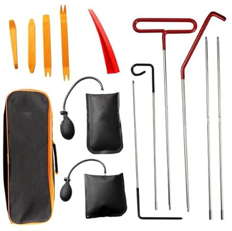 Tiamu 14 Pcs Trousse À Outils D'ouverture d'urgence pour Portes De Voiture, Air Wedge Sac Pompe, Sac De Rangement À Cale À Air Longue Distance, Outils de Retrait de Garniture pour Camion de Voiture