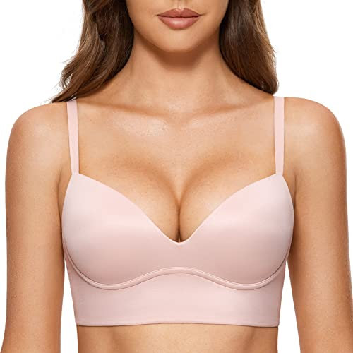 DOBREVA BH Damen ohne Bügel Push Up T Shirt BHS Gepolstert Bustier Soft Nahtloser Nacktes Rosa 85C