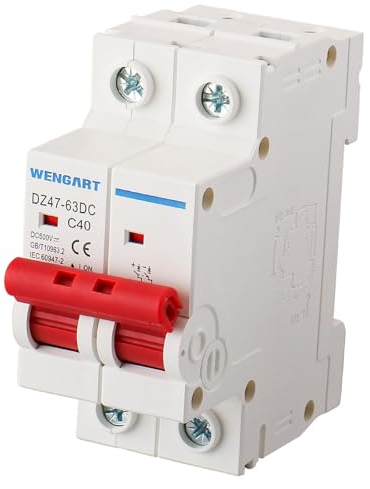 Wengart Miniature Circuit Breaker DZ47-63Z,DC Disconnect Switch,500V 40A 2 Poles,DIN Rail Mount,Work for Battery and Solar PV Systems and other DC Systems