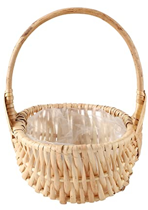 Panier à Fleurs en Rotin, Panier de Rangement en Saule Panier de Pique-nique en Osier Vide avec Insert en Plastique, Panier de Pâques Paniers de Fille de Fleur de Mariage pour la Décoration de(S)