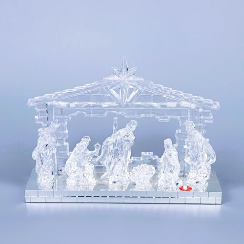 SHATCHI 30cm Christmas Pre-Lit LED Musical Nativity Scene Acrylic Sculpture Battery Operated Light Up Xmas Tabletop Home Decorations