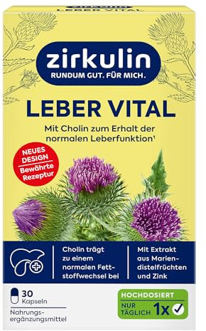 Zirkulin Leber Vital 30 Kapseln - Mit Cholin, Mariendistelfruchtextrakt & Zink - für die Unterstützung einer gesunden Leberfunktion – Hergestellt in D. - Altes Design