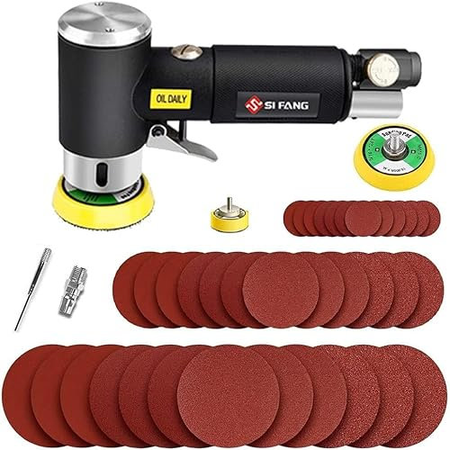 SIFANG Mini Poliermaschine Druckluft Exzenterschleifer 25/50/75mm Exzenter Schleifer druckluft werkzeug Mit 45tlg Mix Grit Schleifpapier, druckluftschleifer Für Auto Polieren