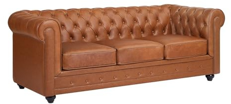 Vente-unique - Sofá Fijo 3 plazas Chesterfield - Piel - Camel