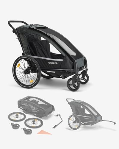 Owen Kinderanhänger | 2-in-1 Kit Fahrradanhänger 1 Kind | 5-Punkt-Gurt | 15,5 kg Fahrrad Anhänger | Kinderwagen mit Fahrradverbindungsarm | Inklusive Regen- und Sonnenschutz