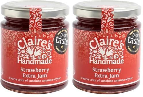 Claire's Handmade | Extra Fruity Strawberry Jam | Essence of Summer | Traditionally Made | Gluten Free | GMO Free | Suitable for Vegetarians & Vegans | 227g Jar (Pack of 2)