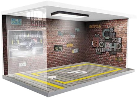 Syayw Vitrine De Voiture Jouet - Présentoir De Parking Pour Modèles De Collection | Lumières Et Scène De Garage Incluses