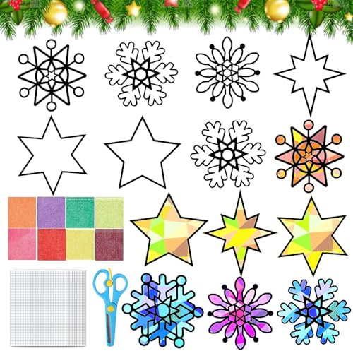 HEYIDAMAI Lot de 14 décorations de fenêtre de Noël pour enfants, loisirs créatifs, attrape-soleil, kit de bricolage pour Noël, cadeau pour enfants.