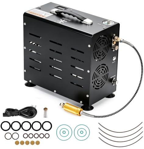 TUXING Compresor de Aire PCP, 4500 PSI/30 MPa Compresor Portátil de Rifle de Aire PCP de Doble Cilindro de 800 W, Parada Automática | Bomba Compresora con Sistema de Refrigeración por Ventilador