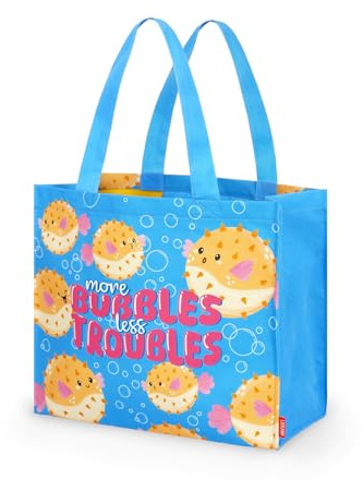 Legami - Sac de Plage pour Femmes, Pufferfish, Grand, en matériau renforcé, de Plage avec Fermeture à Bouton magnétique, Sac fourre-Tout, Peut contenir jusqu'à 15 KG, 44 x 61,5 cm