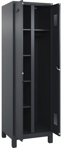 kaiserkraft FRANKEL Vestiaire pour Produits de Nettoyage Evolo Plus | 1 Compartiment | cloison médiane Centrale | Gris | l 600 mm | avec Pieds Larges | Serrure à Cylindre