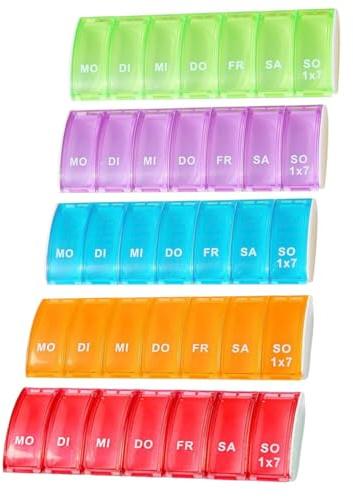 ZHAOYCSH Pilulier Semainier 7 Jours,5-Pack Boîte à Médicaments Arc-en-Ciel,Organisateur Hebdomadaire Portable pour Comprimés, Vitamines, Huile de Poisson.7 Compartiments Grande Capacité
