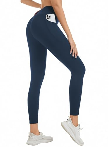 adorence Leggins Sportivi Donna Push Up Anticellulite con 2 Tasche – Leggings Compressione Graduata Vita Alta, per Fitness, Yoga, Palestra - Blu Navy M