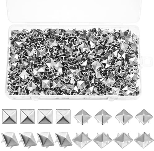 Bnnrjia 600 Stück Quadratische Nieten Metall, Silber Nieten für Leder, DIY Punk Nietenset Pyramide Spikes Rivets Studs für Clothing, Pyramidennieten Kleidung Taschen Lederband Mäntel Handschuhe