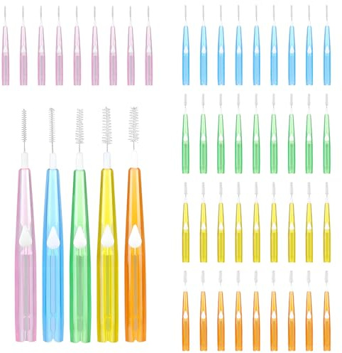 Mulapucher 50 Stück Push-Pull Interdentalbürste, Weiche Zahnzwischenraumbürsten in 5 Größen Dentalbürsten für Zahnreinigung Zwischenräume Mundreinigung Zahnspangen (5 Farben)