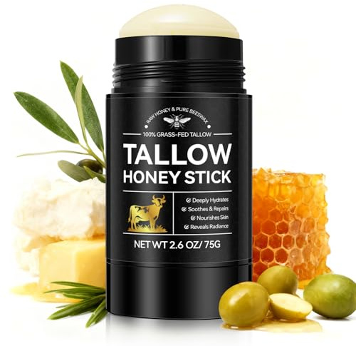 Beef Tallow Creme & Honung Balsam, Wildhonung Beef Stick 100% Gårdsfoder Nötkött, Bivocksvax, Naturlig Fuktkräm för torr, känslig & åldrande hud - Ansikte Kroppsvård, 75 g