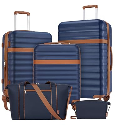 Kono Juego de Maletas con Expansión (Solo 24 y 28), Azul | ABS+PC, Ruedas TPE, Mango 3 Alturas, Candado TSA, Bolsa con Correa y Hebilla, Neceser, ideal viajes familiares, Unisex