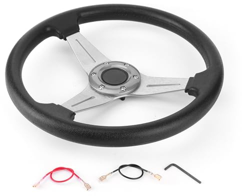Omabeta 14 Inch 350mm Racing Steering Wheel, Universal PU Drift Sport (Silver)