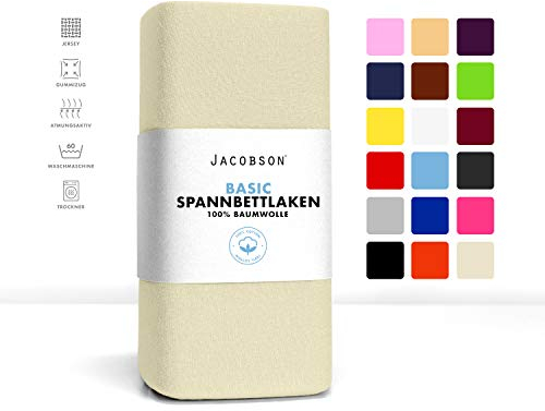 Jacobson Jersey Spannbettlaken Spannbetttuch Baumwolle Bettlaken (180x200-200x220 cm, Natur)
