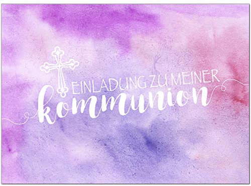 10 x Einladungskarten Kommunion mit Umschlag/Für Mädchen Rosa Pink Modern/Kommunionskarten/Einladungen zur Feier