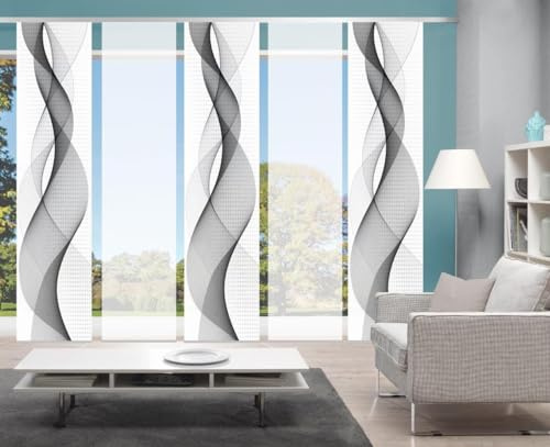 Home Fashion 95669, 5er-Set Schiebegardinen 'OPALIA' | 5 x 245 x 60 cm | inkl. Zubehör | Farbe:, Farbe:grau